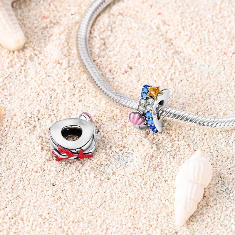 Ocean Wave Starfish & Shell CZ Bead Charm
