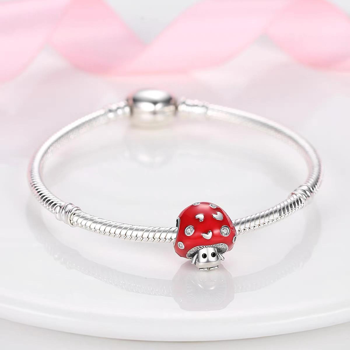 Red Mushroom Heart & CZ Spot Bead Charm