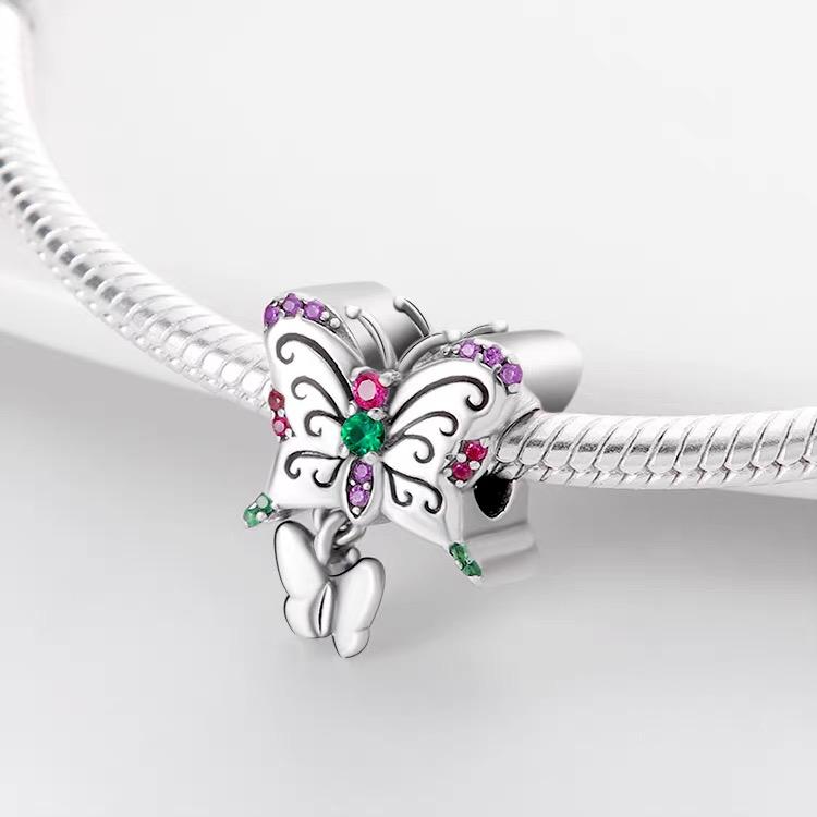 Double Butterfly Filigree Multicolor CZ Dangle Charm