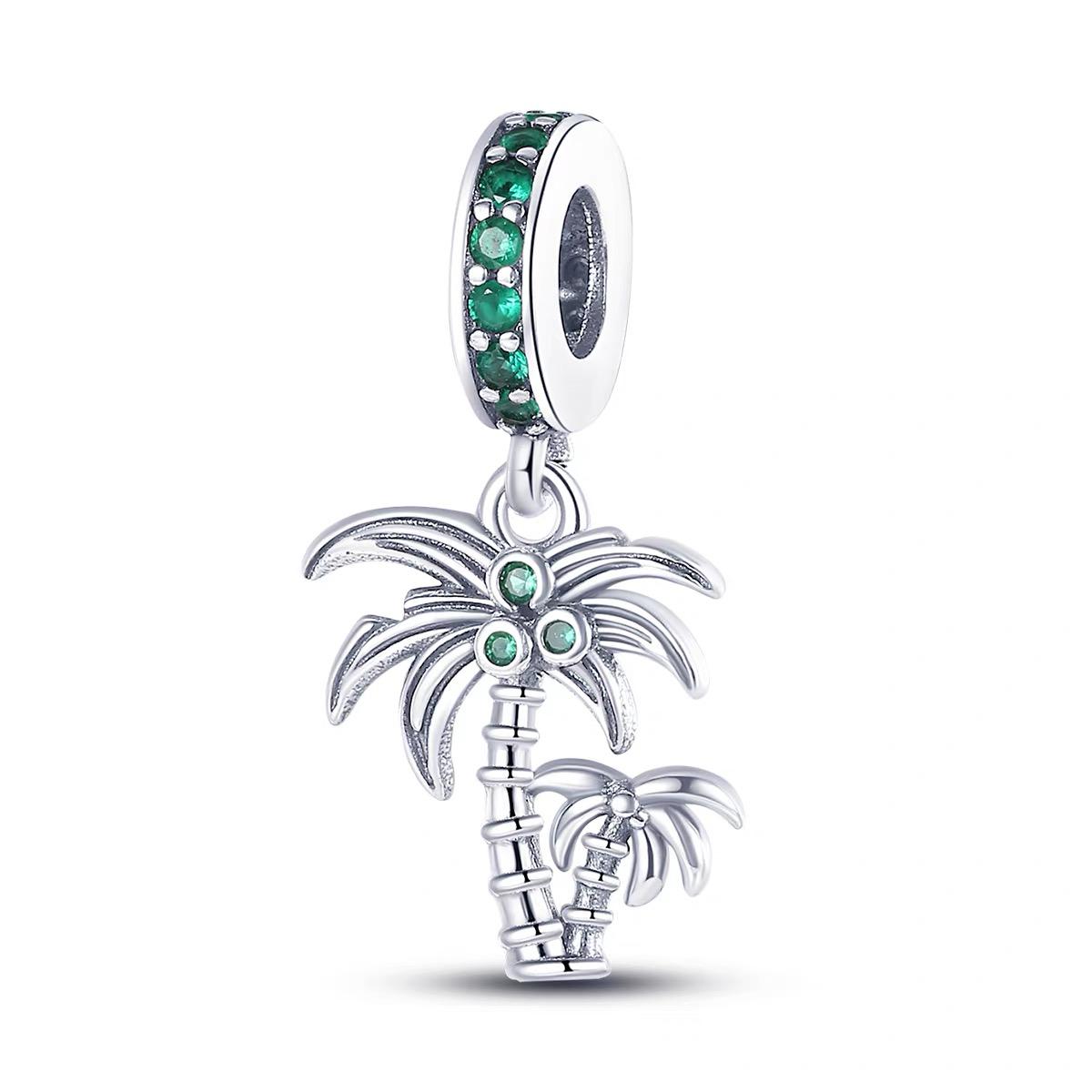 Tropical Palm Tree Duo Green CZ Dangle Charm