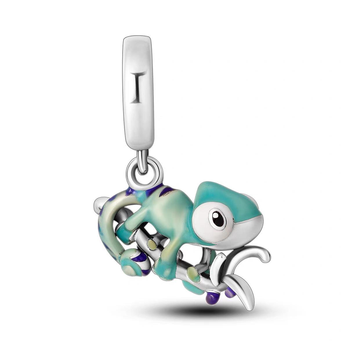 Teal Chameleon Multicolor Enamel Dangle Charm