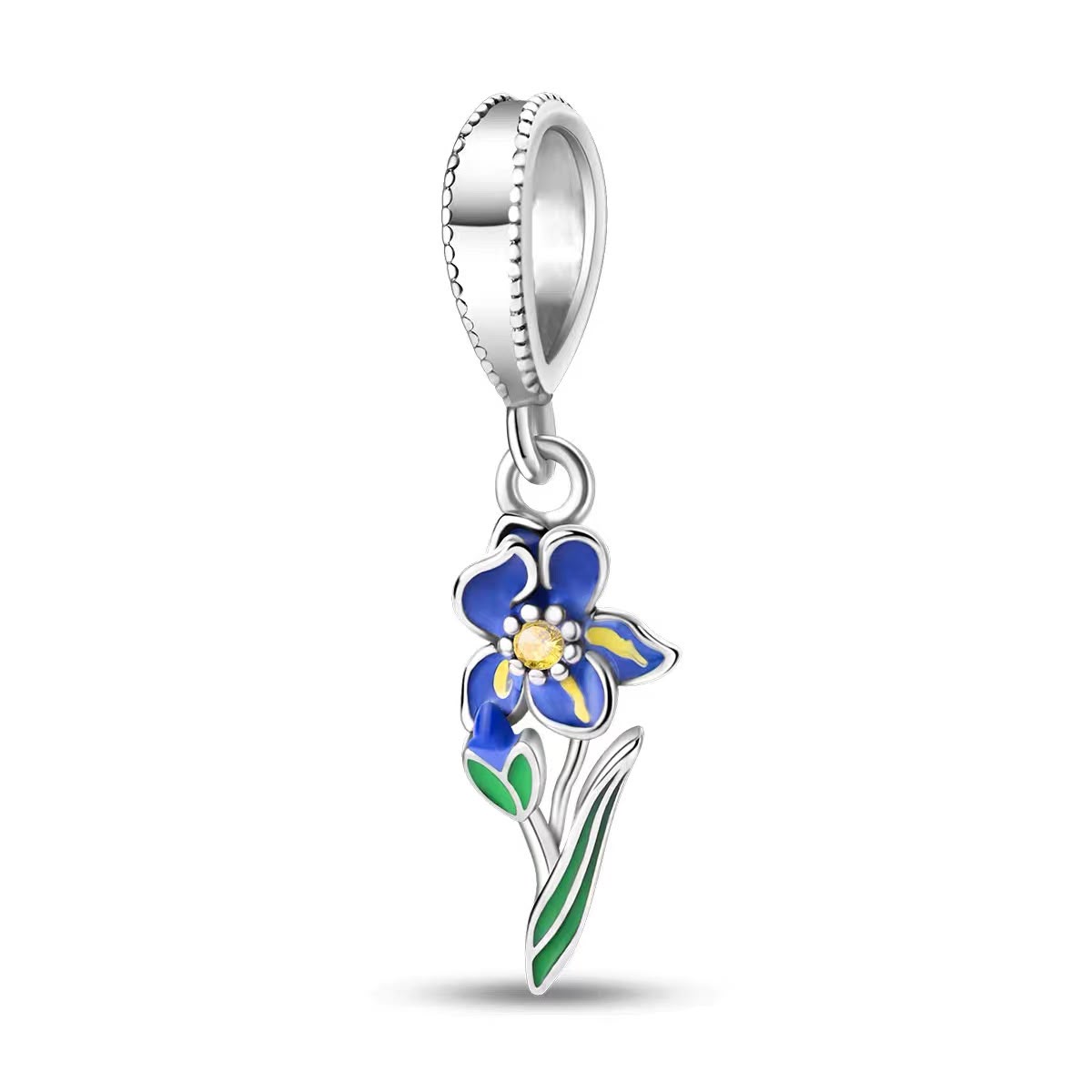 Blue Iris Flower Dangle Charm