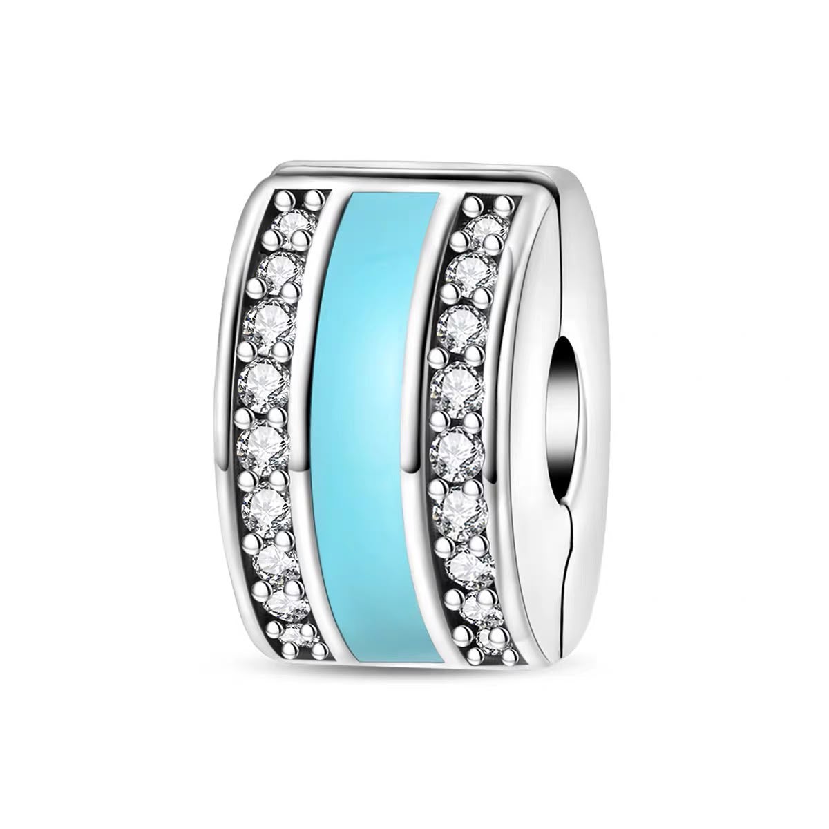 Tiffany Blue Stripe & CZ Clip Bead Charm