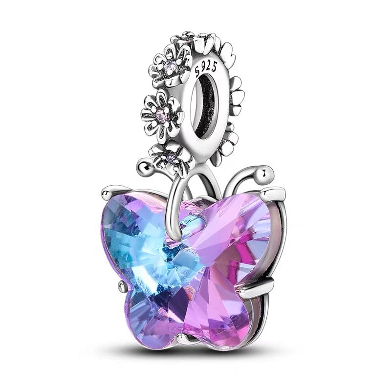 Blue & Pink Faceted Crystal Butterfly Dangle Charm