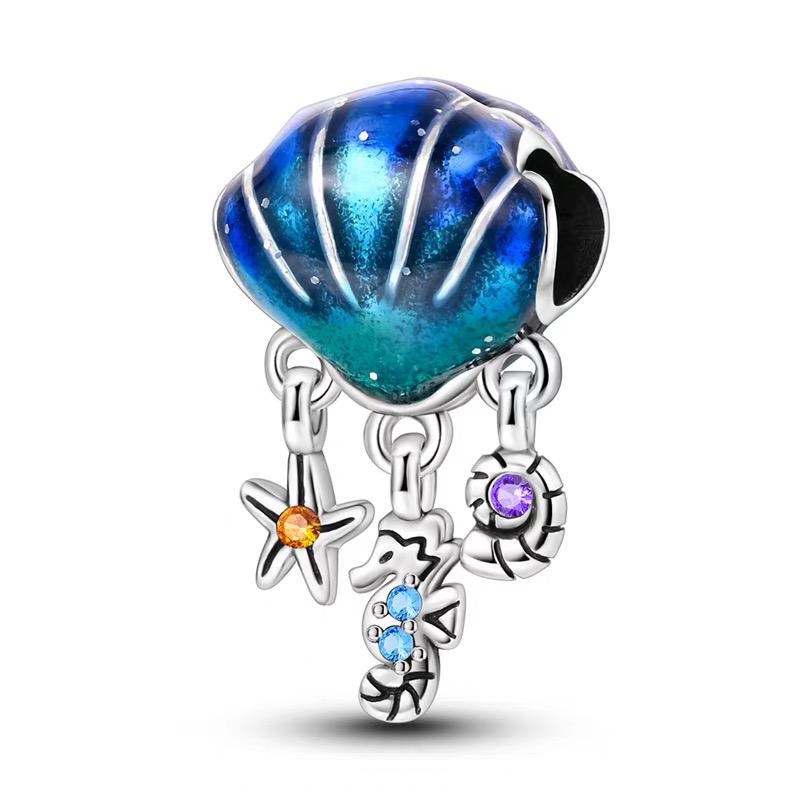 Ocean Shell Seahorse & Starfish Drop Bead Charm