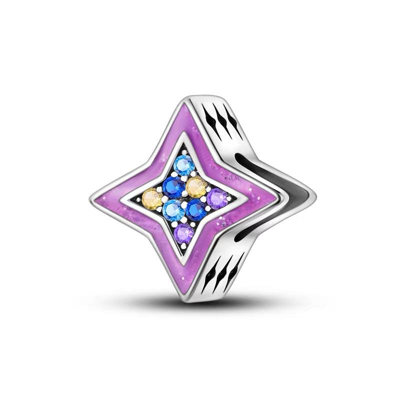 Purple Four-Point Star Multicolour CZ Bead Charm
