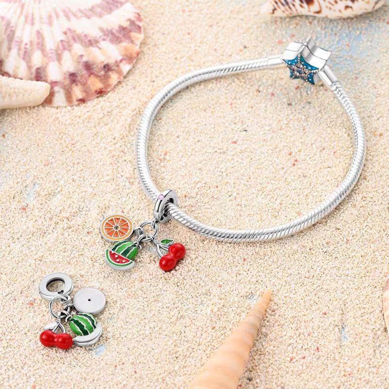 Tropical Fruits Orange, Watermelon & Cherry Dangle Charm