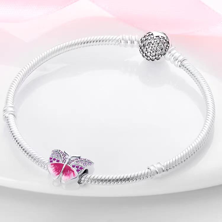 Pink Butterfly Pavé CZ Bead Charm