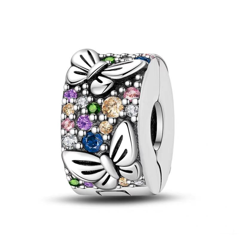 Multicolor CZ Butterfly Spacer Clip Charm