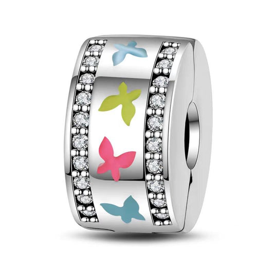 Multicolor Butterfly Enamel CZ Clip Charm
