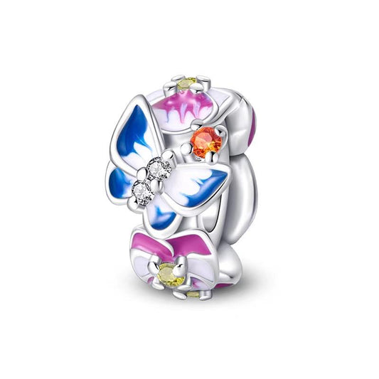 Blue Butterfly & Pink Flower Multicolor CZ Spacer Bead Charm