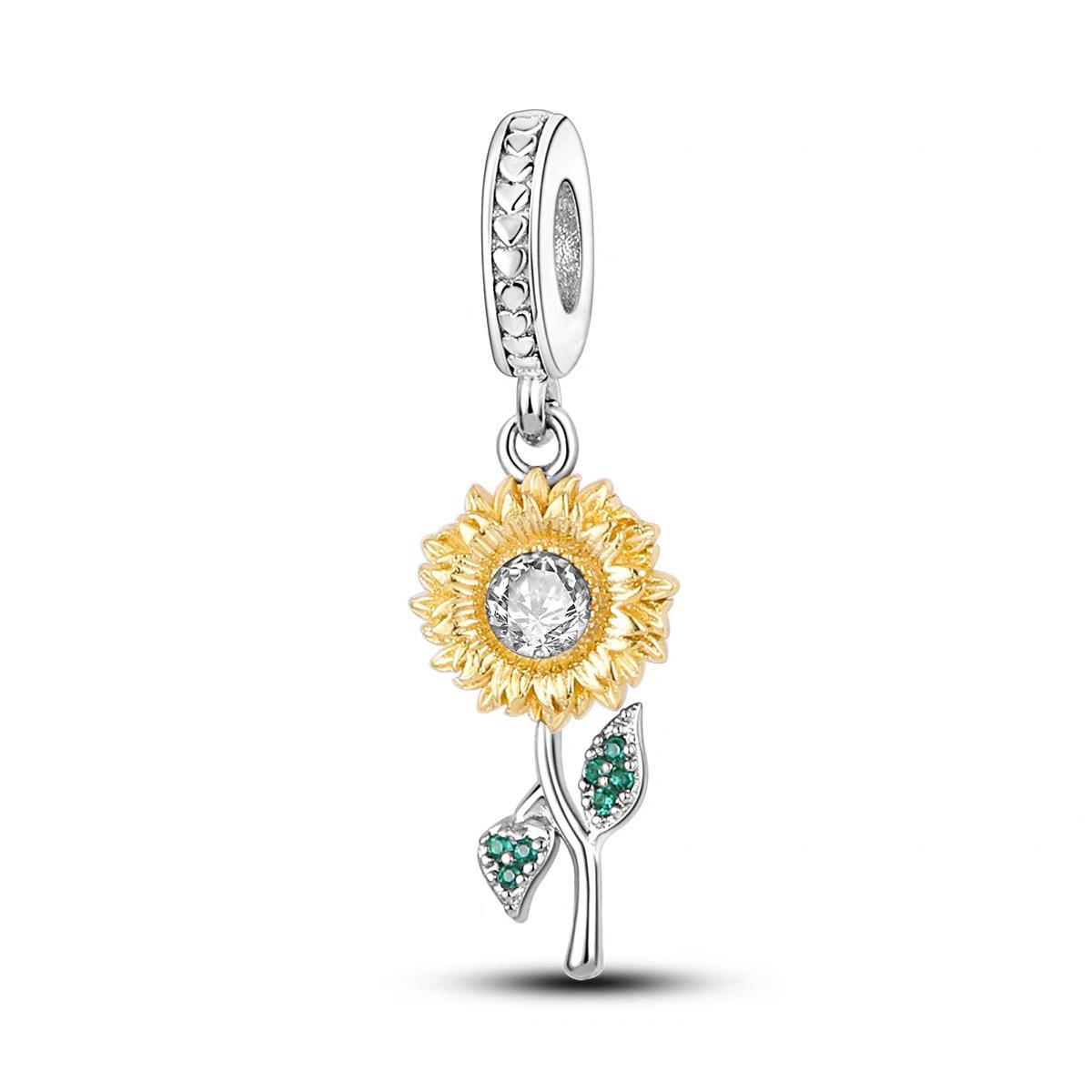 Golden Sunflower CZ Dangle Charm