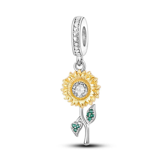 Golden Sunflower CZ Dangle Charm
