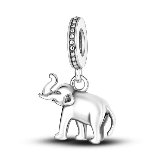 Lucky Elephant Trunk Up Silver Dangle Charm