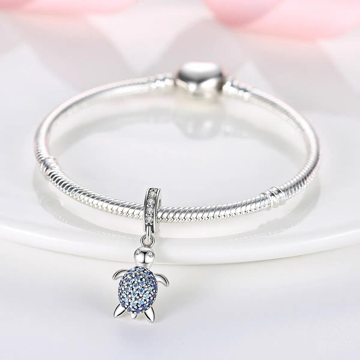 Ocean Sea Turtle Pavé Blue CZ Dangle Charm