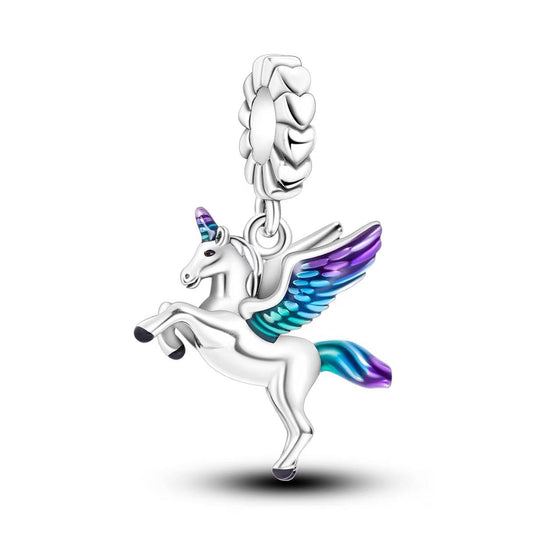 Unicorn Pegasus Rainbow Enamel Dangle Charm