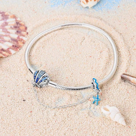 Ocean Shell Pavé Blue CZ Clasp Charm Bracelet