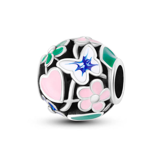 Black Garden Butterfly & Heart Bead Charm