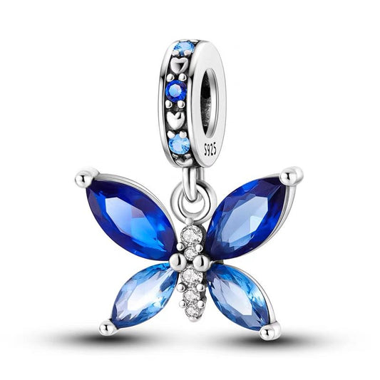 Blue Marquise Crystal Butterfly Dangle Charm