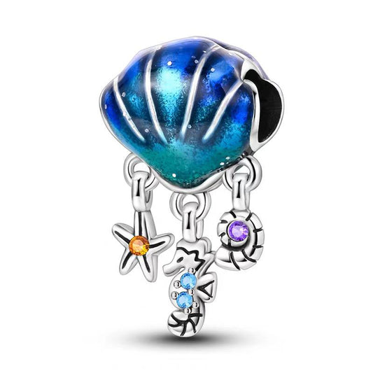 Ocean Shell Seahorse & Starfish Drop Bead Charm