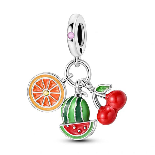 Tropical Fruits Orange, Watermelon & Cherry Dangle Charm