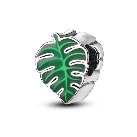 Monstera Leaf Green Enamel Bead Charm