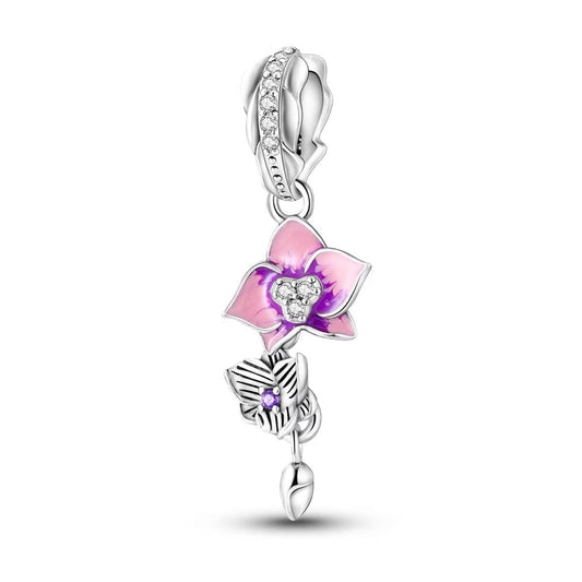 Pink Orchid Bloom Dangle Charm