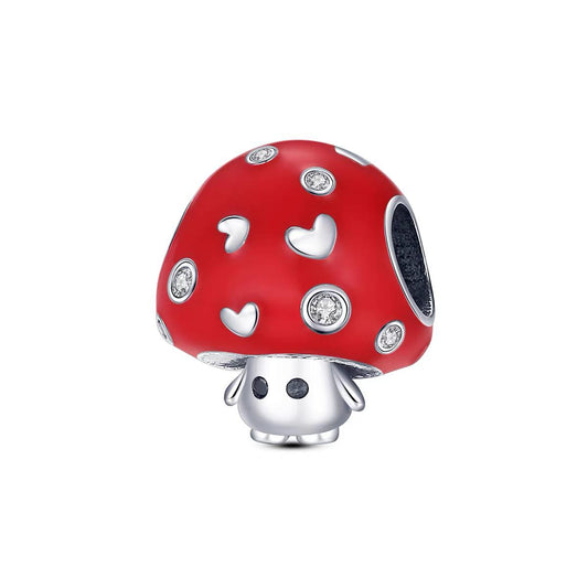 Red Mushroom Heart & CZ Spot Bead Charm