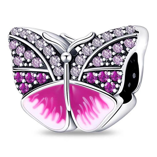 Pink Butterfly Pavé CZ Bead Charm